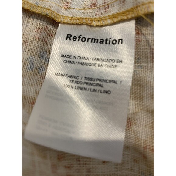 Reformation lucila Dress SZ 12 midi 100% Linen Cottagecore yellow smocked floral - Picture 6 of 16